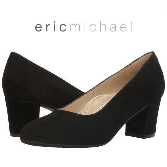Eric Michael Abby Classic Heels Black Suede Block Heel Pumps Dress Shoes 7.5 - Picture 1 of 10